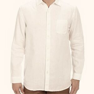 Murano (M) White Fine European Linen Long Sleeve Lightweight Casual Button Up